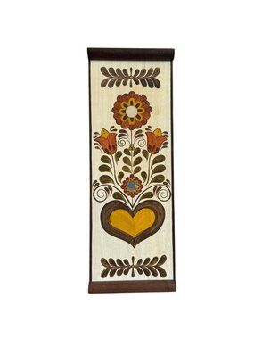 Hand-Painted Folk Art Wooden Wall Plaque With Heart & Floral Design